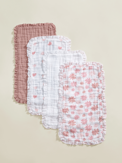 2pcs Soft Thin Comfortable Heart & Floral Print Lace Trim Bibs, Suitable For Newborn Baby Care All Seasons, Oeko-Tex Certified