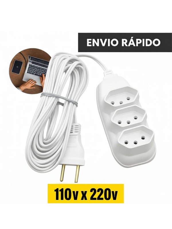 Extensão Elétrica Tripolar 10A Bivolt – 2m / 3m / 5m / 10m BRANCA