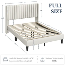 Butterslay Linen Blend Upholstered Bed Frame Wingback Channel Headboard Sturdy Wood Frame 800lb Capacity Foam-Padded Floor Protection Full/Queen/King, Black/Dark Gray/Ivory/Navy Blue/Pink - Ivory - 查看 8