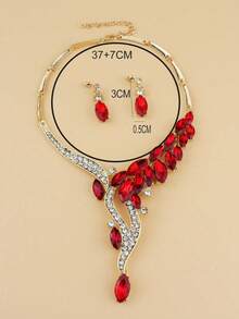 3pcs Fashionable European & American Jewelry Set, Inlaid Navy Blue Crystal Necklace & Earrings, Elegant Gift For Women, Party, Formal Dress, Mother's Day - Yellow Gold - View 8