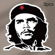 切·格瓦拉革命人乙烯基贴纸 - 卡通主题，自粘，一次性使用，哑光饰面，不对称形状，适用于塑料表面、左侧汽车保险杠和窗户贴花