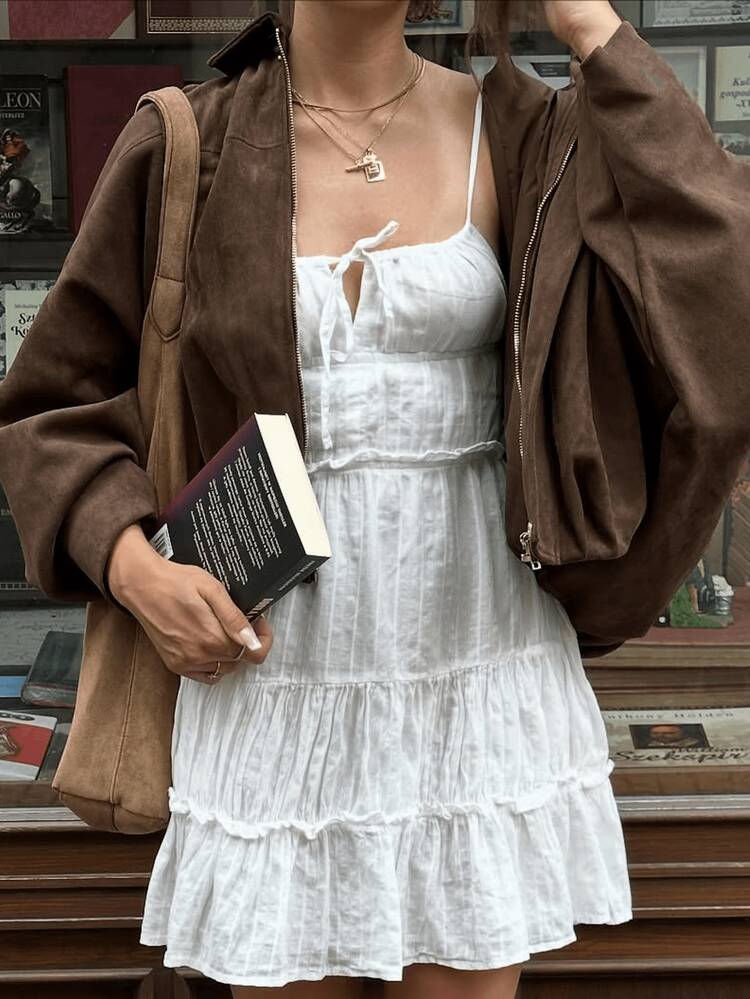 HZXVIC Damjacka i mockafleece, avslappnad och bekväm, ny höstkollektion - Kaffebrun - Visa 8