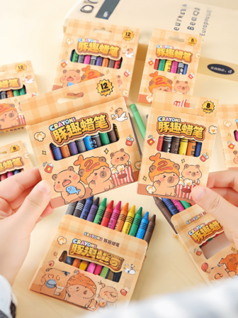 Cute Cartoon Stationery: 12-Color Mini Capybara Crayons – Ideal For Kindergarten Kids' Doodling & Primary School Students' Gifts