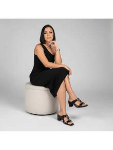 Women's Medium Block Heel Clog With Buckle Detail 8 – Comfortable Modern Sandal - 黑色 - 查看 7