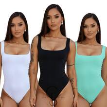 SET OF 3 SQUARE NECKLINE LINING SUPLEX BODYSUITS (TANK STYLE) - PRET 白色和水綠色 - 查看 1
