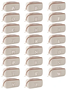 Premium Pu Travel Cosmetic Bag, With Embroidered Letters On Towels A-Z Cosmetic Storage Bag, Large Capacity Multi-Layer Cosmetic Bag, Zipper Pouch, Multifunctional Waterproof Portable Travel Organizer, Makeup Brush Set, Cosmetics Organization And Storage, Travel Accessories, Cruise Essentials