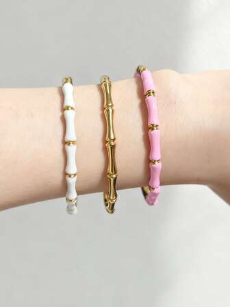 1pc Fashionable Minimalist Style Stainless Steel Bracelet With Colorful Bamboo Node Design, Suitable For Women's Daily Wear Or As A Holiday Gift For Loved Ones Or Friends