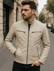 Autumn/Winter Slim Fit Leather Jacket - 查看 1
