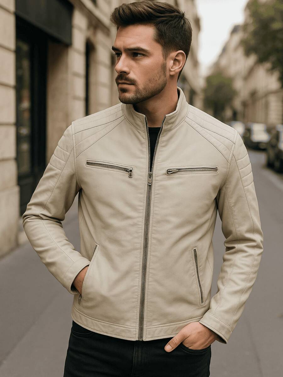 Autumn/Winter Slim Fit Leather Jacket - 查看 1