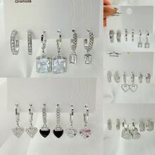 Necklace With 3 Pairs Of Women's Earrings Plated In 18K Gold And 925 Silver With Heart Design, Hoop And Colorful Cubic Zirconia - Modern And Elegant Style - B135. - Xem 2