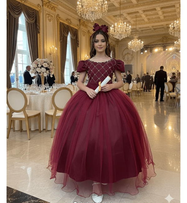 Vestido infantil Marsala  Longo daminhas, casamentos e floristas formatura casamentos festa escolares  tule babados boho