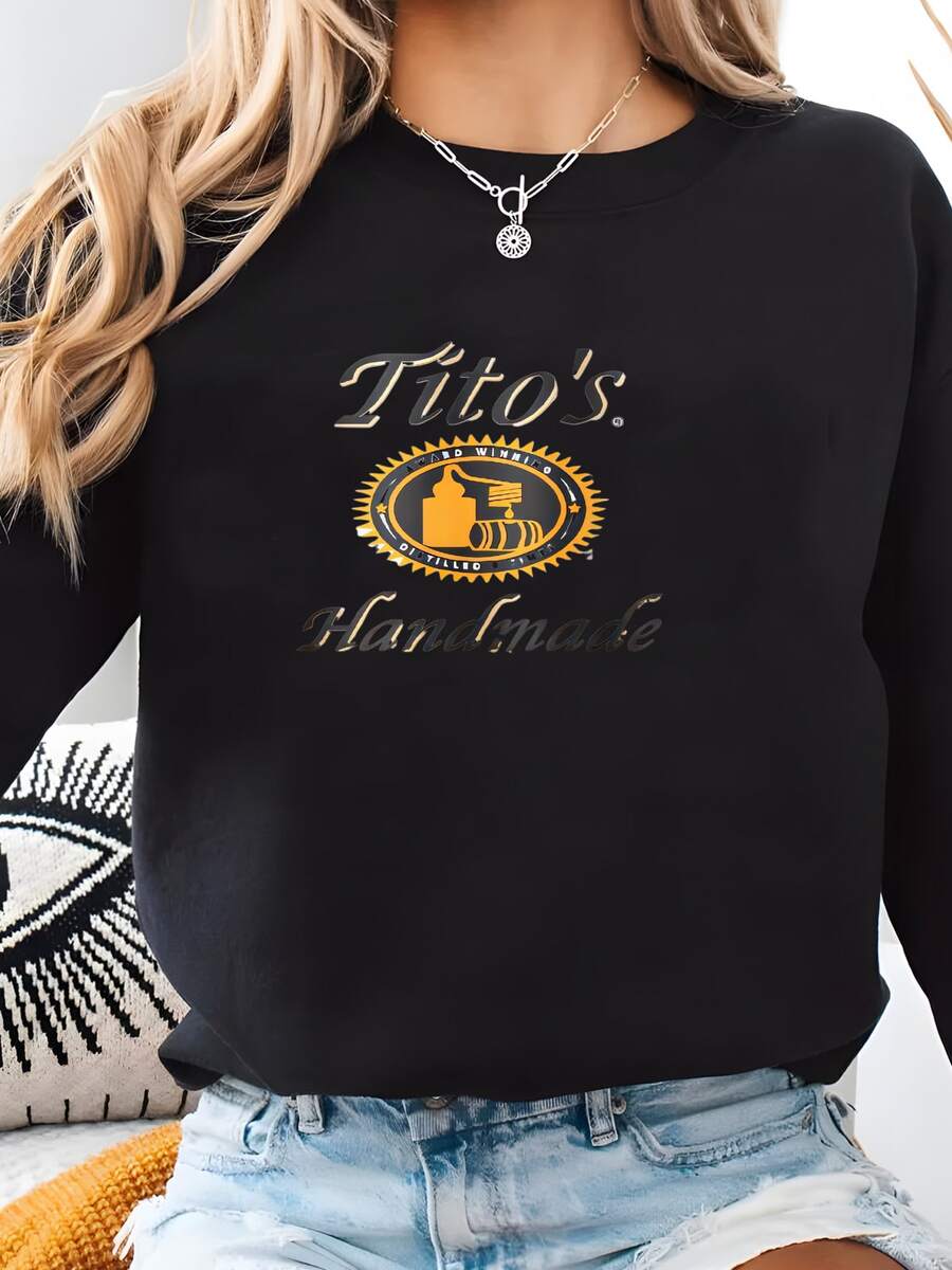 Handmade Tito's Vodka Sweatshirt: Retro Graphic Unisex Tee Sweatshirt - màu đen - Xem 1