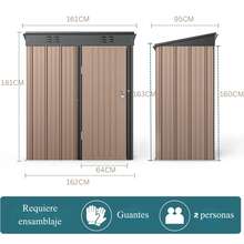 Cobertizo de Almacenamiento para Exteriores, Caseta de Jardín con Puerta y Cerradura, Cobertizo de Metal Galvanizado, Resistente a la Intemperie para Patio Trasero Césped, 162cmx95cmx181cm, Marrón - Marrón - Ver 2