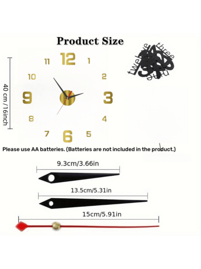 Moderne 16 Inch DIY Acrylic Wand Klok Large Silent Non Ticking Living Room, Bedroom, Kitchen Customizable Zwart Numeral ative Minimalist Easy Installation, Perfect Home Office ,Home ,Room Birthday Graduation Bedroom Dormitory Back To School view 10