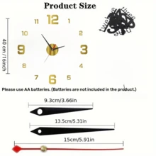 16英寸DIY亚克力挂钟 | 大型静音无滴答挂钟，适用于客厅、卧室、厨房 | 可定制黑色数字装饰挂钟 | 简约设计，安装简便，是家庭办公室装饰、房间装饰、生日/毕业礼物、卧室、宿舍、返校季的理想之选