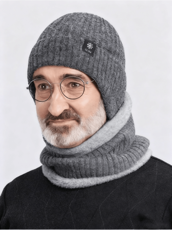 1pc Warm Knitted Beanie Hat And Scarf Set For Middle-Aged And Elderly Men, Thick Ear Protection, Suitable For Winter