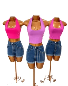 Women's Cropped Turtleneck, Simple, No Beach, Vacation. - Màu Hồng Tươi - Xem 1