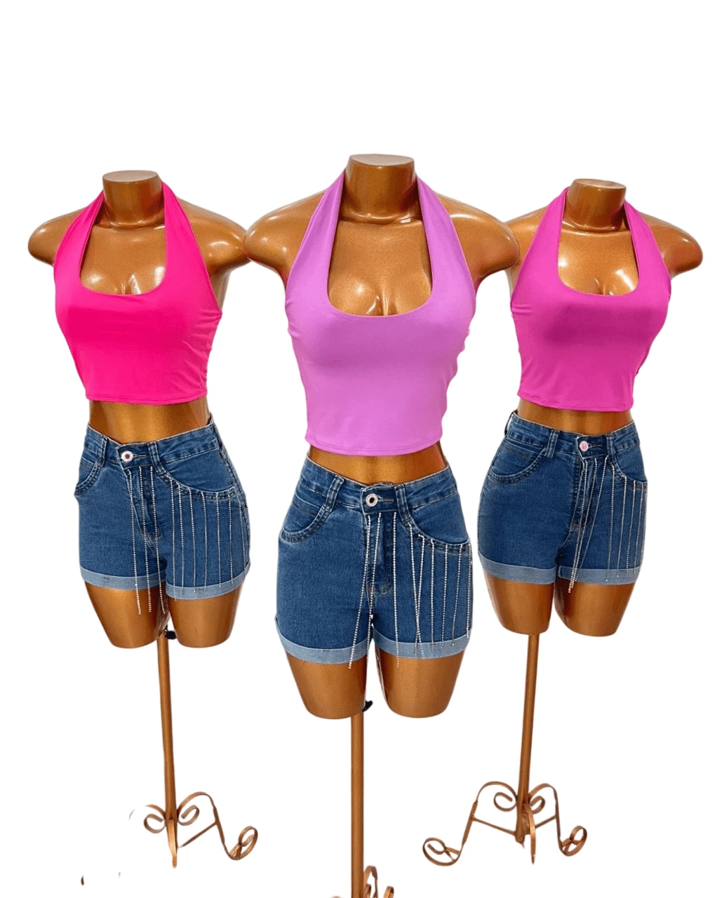 Women's Cropped Turtleneck, Simple, No Beach, Vacation. - Màu Hồng Tươi - Xem 1