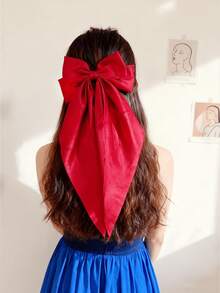 1pc Women's Large Bow And Ribbon Decoration Fashionable Hair Clip, Used For Hair Decoration Cute Valentine's Day Clip Hair Clip, School Supplies, Elegant, University, Women's Winter Clothing, Bow, Christmas Decoration Hair Clip, Claw Clips, Hair Claws, Hair Slide, Hair Barrettes - Red - View 4