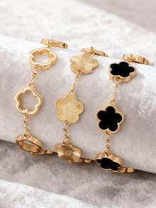 3 件时尚经典黑粉色和白色三叶草设计手链套装或配饰，手链适合日常佩戴，是送给女朋友的理想礼物