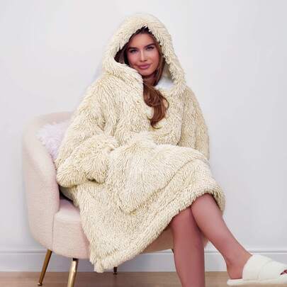 1 szt. Duży gruby polarowy koc z kapturem dla dorosłych, miękki i ciepły, nadający się do noszenia koc typu poncho z materiału Sherpa, szlafrok z kapturem na prezent
