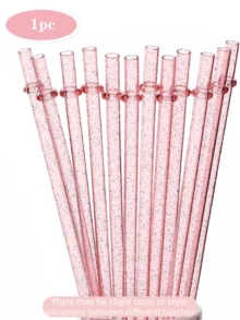 12Pcs Reusable Plastic Straws - Colorful Pink Long Hard Cup Drinking Straws With Flashing Decorations, Compatible With Stanley 30 Oz Cup Tumbler