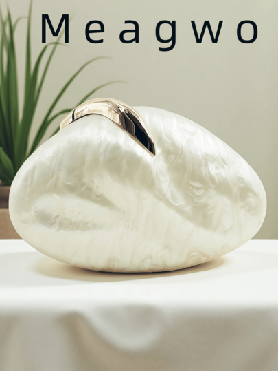 New European & American Style Women's Asymmetric Shoulder/Crossbody Bag, Unique Shell-Shaped Acrylic Round Box Clutch, Fashion Wedding/Party Handbag