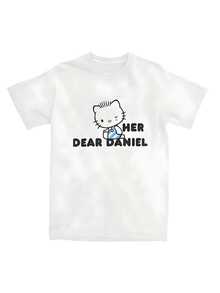 COOL SUMMER Hello Kittys Dear Daniels Couples T-Shirt Stylish Men Men Vintage Cotton Tee Shirt Round Neck Daily Casual Short Sleeve T Shirt Size S~5XL - 白色 - 查看 1