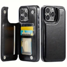 Funda tipo cartera compatible con iPhone 16, 15, 14 Plus, 13, 12 y 11 Pro Max Plus. Incluye ranuras para tarjetas, soporte para tarjetas, cierres magnéticos dobles y una funda protectora duradera. Totalmente cubierta y a prueba de golpes. - Marrón - Ver 6
