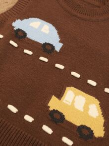 1pc Baby Boy Sweater/Baby Girl Vest Pullover, Car Pattern, Cute For Baby Girls, Suitable For Spring & Autumn - Chocolate Brown - View 5