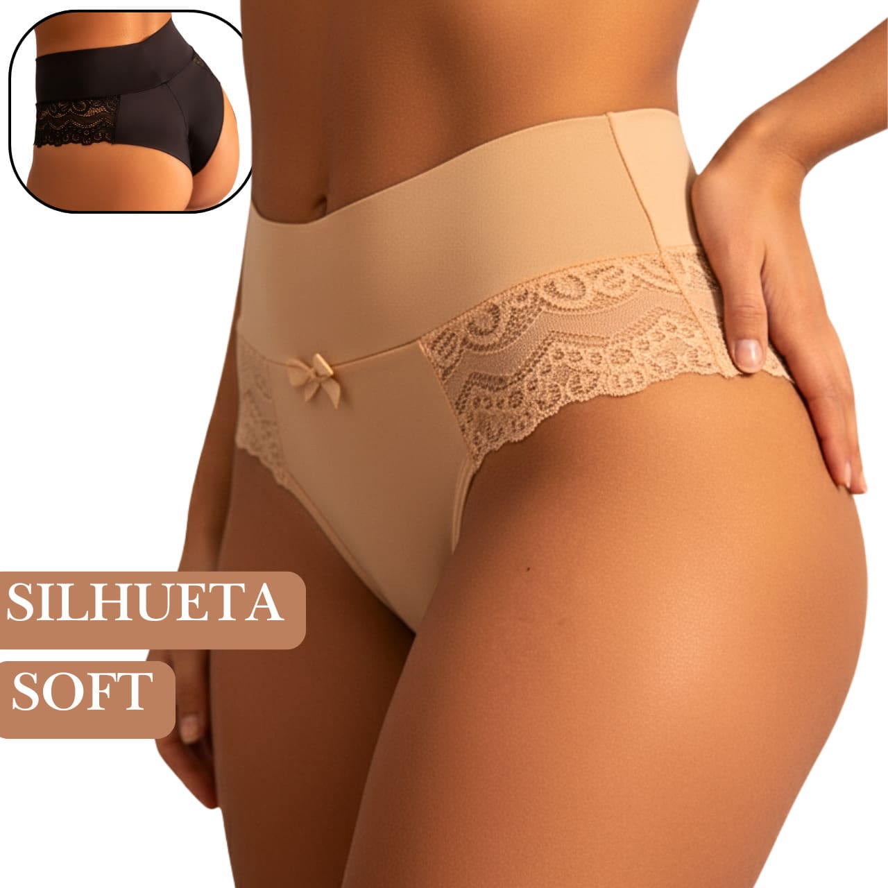 Elegant High-Waisted Panties With Delicate Floral Lace | Comfortable For Everyday Wear, Solid Color, Elastic - Màu be - Xem 1