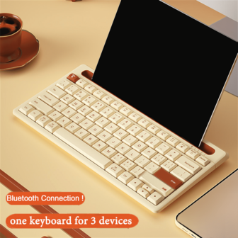  BOW Ergonomic Bluetooth Wireless Keyboard For Windows/IOS/Android, 79 Keys Multi-Device Keyboard With Phone Holder Slot-Milk Tea (Unable To Connect Via USB)