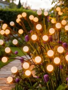 1pc 6L/8L/10L 70cm High Warm Color Firefly Round Ball Solar Powered Lights, Constant On + Flashing, Christmas Firefly Solar Powered Decorative Ground Lights, Outdoor Solar Powered Decorative Lights, Garden Christmas Solar Lights, Yard Firefly Lights, Fairy Lights, Holiday Decor Solar Powered LED Lights, Home Decor Solar Lights, Outdoor Party Solar Powered Ground LED Lights, Camping Lights - Yellow - View 3