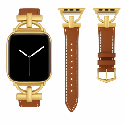 حزام ساعة جلد ناعم بتصميم حرف D معدني ذهبي اللون متوافق مع أحزمة ساعة أبل واتش الفئة 1 و 2 و SE و S9 و 8 و 7 و 6 و 5 و 4 و 3 و 2 و 1 ، مقاس 38 مم و 40 مم و 41 مم و 42 مم و 44 مم و 45 مم و 49 مم ، للنساء