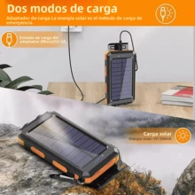 Batería solar portátil de 20000 mAh para iPhone: dos salidas USB de 5 V, dos linternas LED, brújula integrada, resistente al agua, ideal para acampar y hacer senderismo - Multicolor - Ver 3