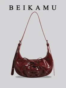 BEIKAMU Geantă de umăr elegantă pentru doamnă la modă, geantă pentru subrat cu design cu șireturi, geantă de cruce cu curea reglabilă, geantă la modă Bordeaux