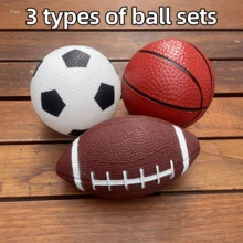 3pcs Sports Ball Set, Including Mini Basketball, Soccer Ball, And Rugby Ball, Suitable For Indoor And Outdoor Play, Sports And Leisure Games - Multicolor - View 3