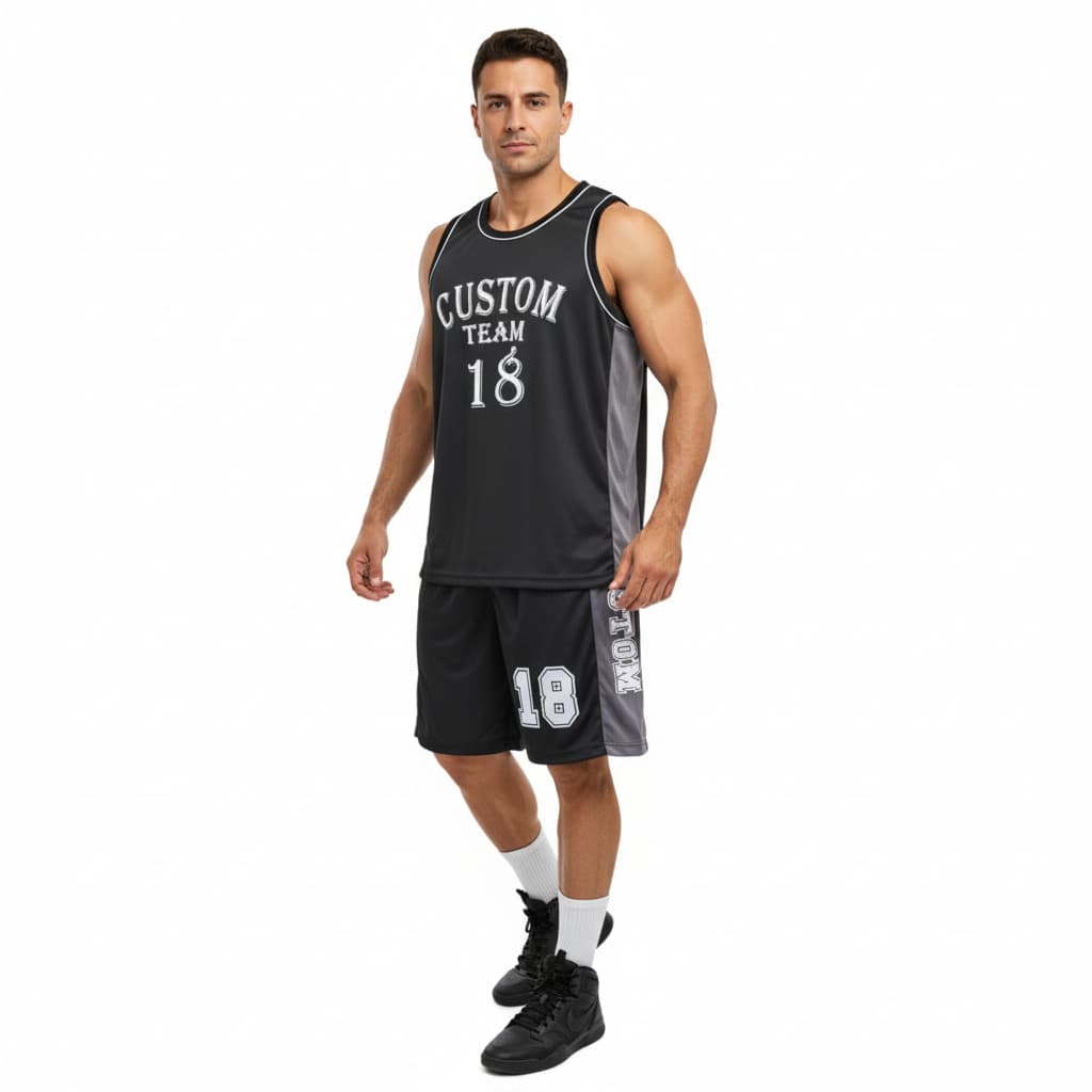 Men's Adult Sports Set: T-Shirt And Shorts For Basketball - Custom Black and Gray - View 1
