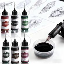 Semi-Permanent Tattoo Ink Set, 6 Kinds Of Juice Pigments (Red, Black, Green, Brown, Turquoise, Purple) DIY, Lasting About 7 Days, Waterproof And Sweat-Proof, Suitable For Body Art And Various Festival Gatherings - Multicolor - View 2
