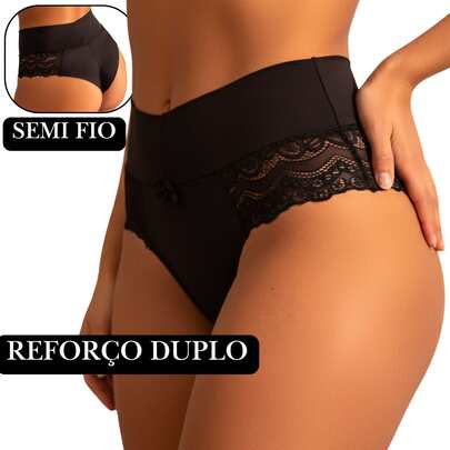 Calcinha Cintura Alta Elegante com Renda Floral Delicada | Confortável Dia a Dia Cor Sólida Elástica