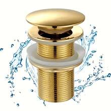 1个带滤网的不锈钢弹跳式水槽排水器，适用于浴室和厨房水槽，手动操作，防锈，浴室水槽弹跳式排水器带不锈钢过滤器，厨房用品，厨房配件，厨房工具 - 金色 - 查看 9