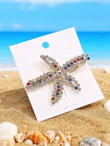 1pc Vintage Faux Pearl Decor Starfish Shaped Hair Clip, Stylish Hair Bun Maker Accessory Suitable For Women And Girls For Daily Wear, Flat Claw Clip, Hair Accessories, Hair Slide, Hair Barrettes - Multicolor - View 8