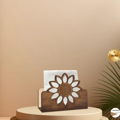 Wooden Sunflower Napkin Holder Decor, Suitable For Restaurant, Bar, Hotel, Home Kitchen Tabletop Decoration