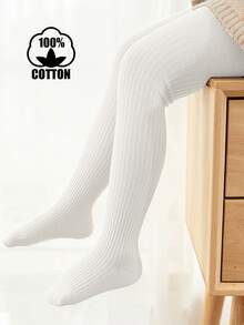 1件装儿童纯棉条纹针织时尚百搭舒适简约连裤袜 - 白色 - 查看 6