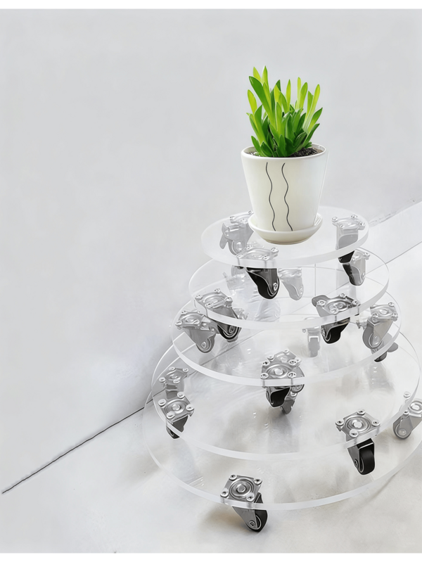 1 Stück transparenter Acryl Pflanzenständer mit beweglicher Blumentopfablage, abschließbare Rollen, für Zuhause, Wohnzimmer, Outdoor