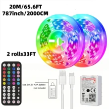 65,6 pies/100 pies Tira de luz LED inteligente con aplicación y control remoto de 44 teclas (sin batería), RGB cambiante de color, brillo y gradiente de color ajustables, sincronización de música, alimentado por USB, adecuado para dormitorio, celebraciones festivas, fiestas, decoración del hogar, iluminación navideña, creación de espectáculos de luces impresionantes - Teclado RGB negro de 44 teclas - Ver 10