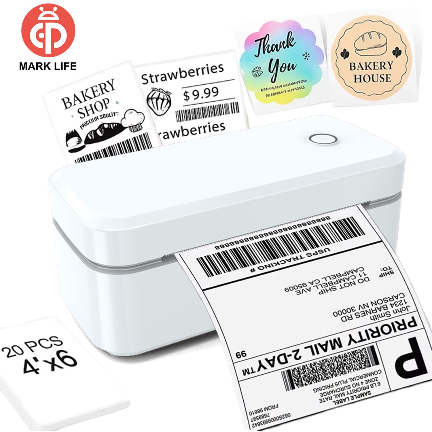 Marklife 4"X6" Wireless Thermal Label Printer - Suitable For Logistics, Postal Services, Air Transport And Small-Medium Enterprises. Compatible With Android, Apple And Windows Systems, Can Be Used As A Desktop Label Printing Device.