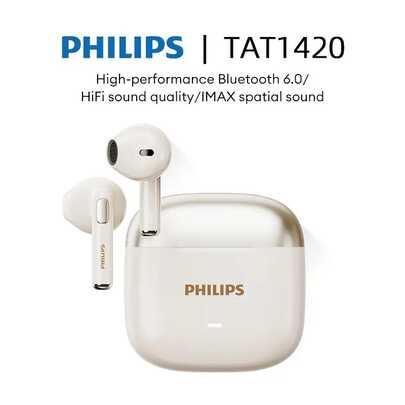 PHILIPS 飞利浦 TAT1420 新款蓝牙 6.0 无线耳机，HiFi 音质，半入耳式设计，降噪功能，适用于手机、平板电脑和 PC，是馈赠佳品。