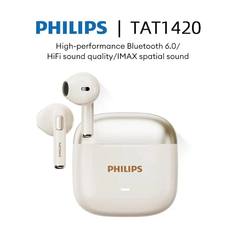PHILIPS 飞利浦 TAT1420 新款蓝牙 6.0 无线耳机，HiFi 音质，半入耳式设计，降噪功能，适用于手机、平板电脑和 PC，是馈赠佳品。
