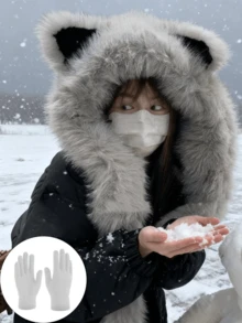 1pc/2pcs Women's Fluffy Fox Ear Hat, Warm Winter Trapper Hat, Cute Bear Design, Suitable For Daily Use, Cycling And Skiing Valentines Gift